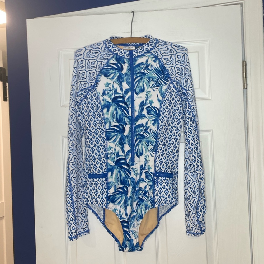 CABANA LIFE NWT UPF 50 Sun Protective zip-front unisuit in blue/white - small - Picture 2 of 6